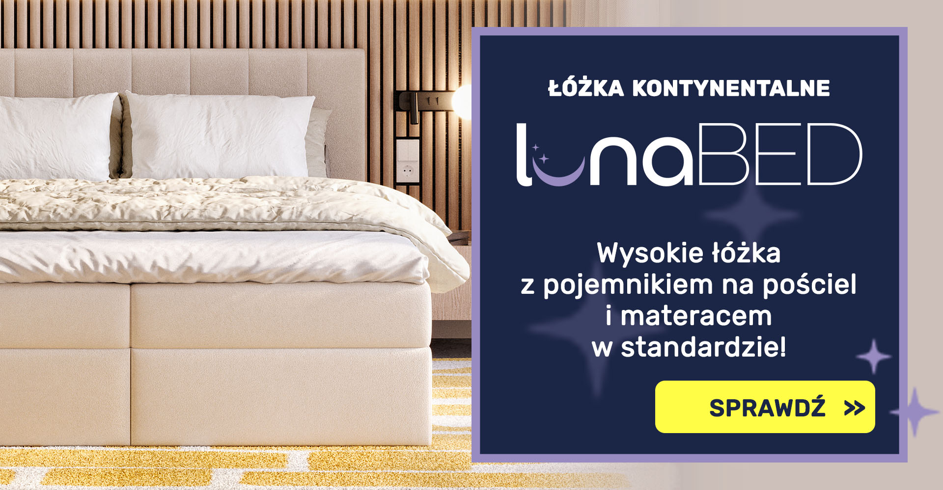 Wysokie łóżka kontynentalne LunaBed